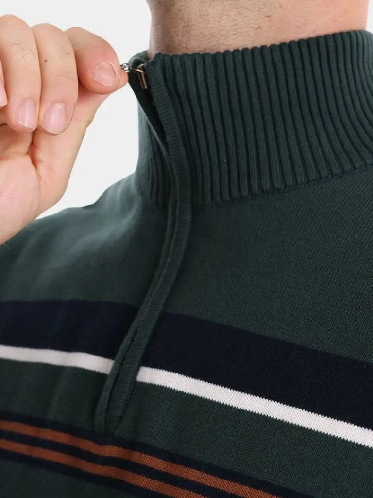 Knit Striped Quarter-Zip Jumper Sweater - Nordwr