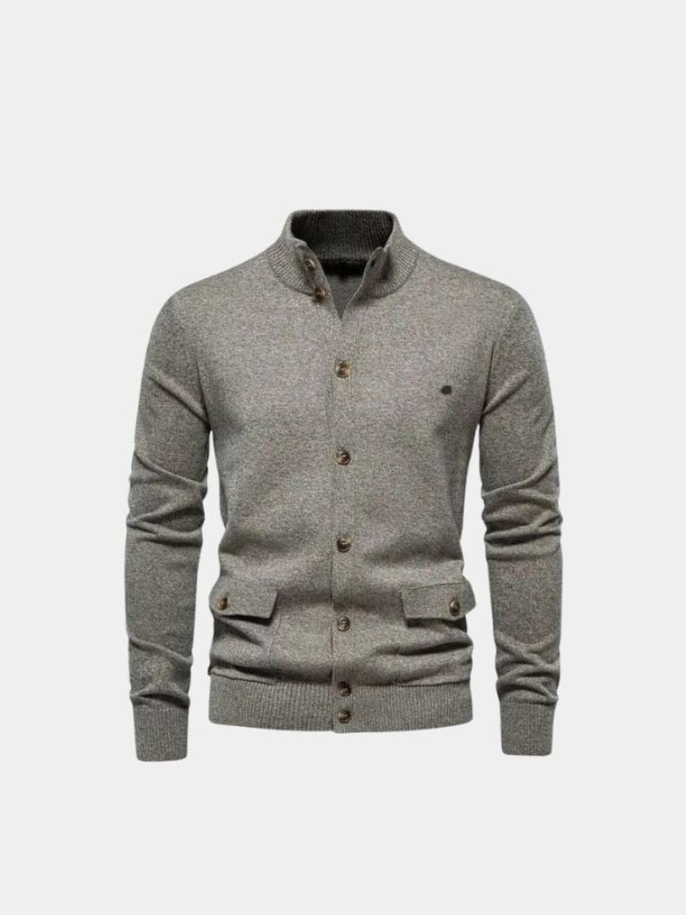 Knitted Stand Collar Cotton Cardigan - Nordwr