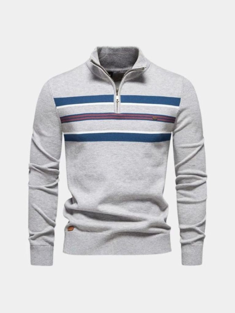 Knit Striped Quarter-Zip Jumper Sweater - Nordwr