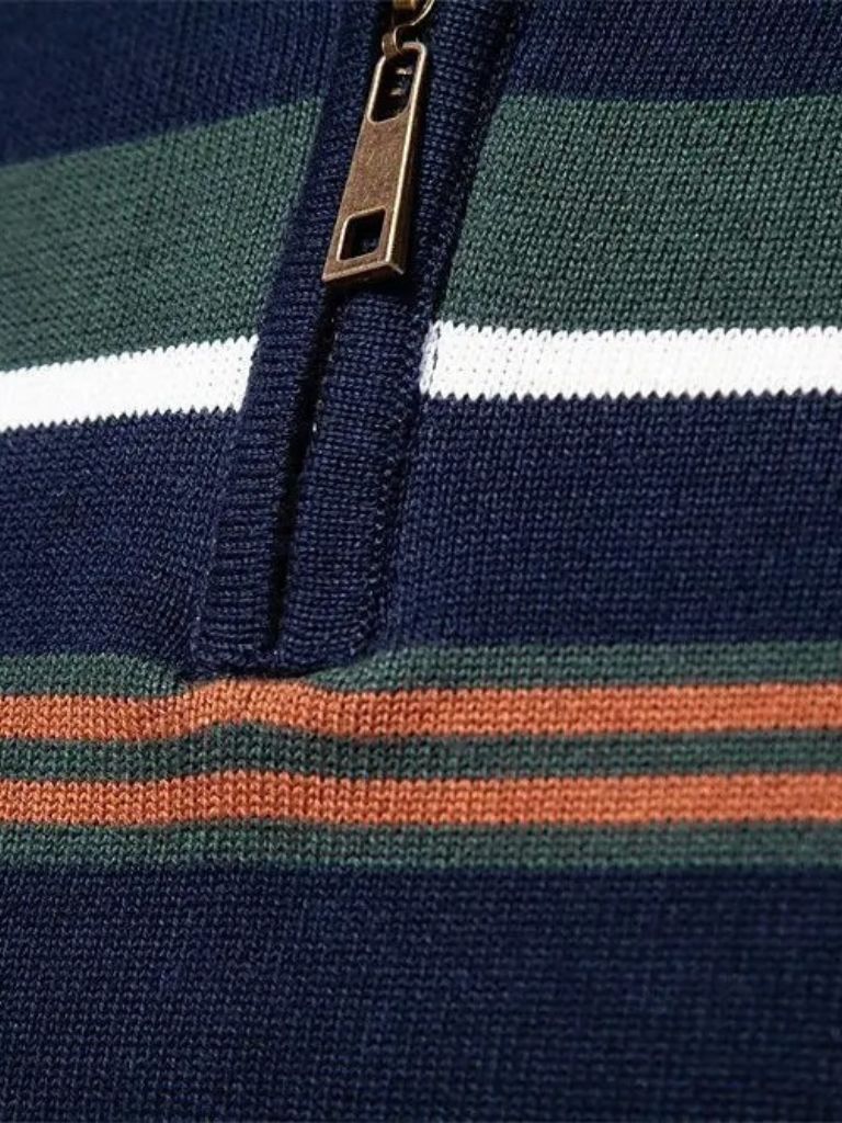 Knit Striped Quarter-Zip Jumper Sweater - Nordwr