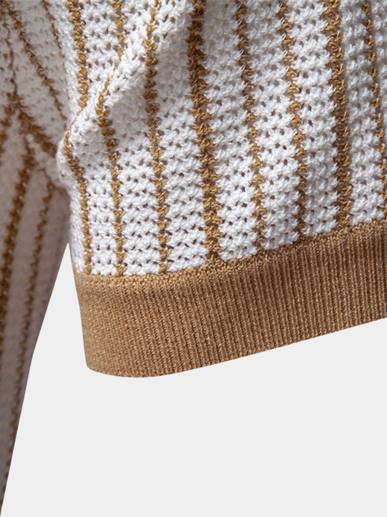 Striped Knit Polo Shirt - Nordwr