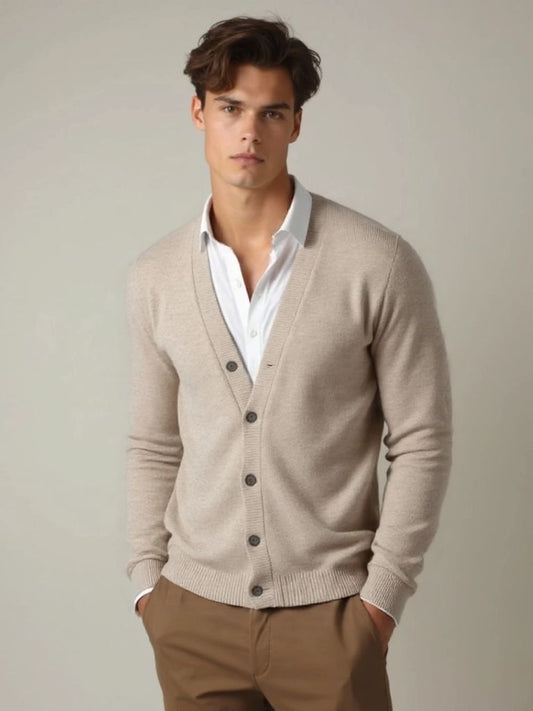 100% Merino Wool V Neck Knitwear Cardigan Sweater - Nordwr