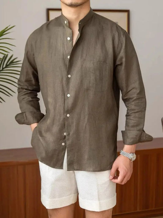 Mandarin Colar Linen Shirt - Nordwr