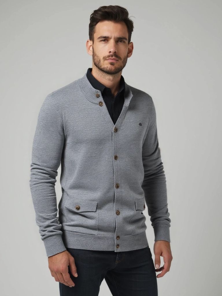 Knitted Stand Collar Cotton Cardigan - Nordwr
