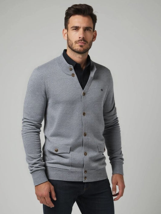 Knitted Stand Collar Cotton Cardigan - Nordwr
