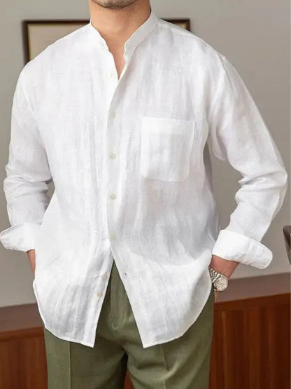 Mandarin Colar Linen Shirt - Nordwr