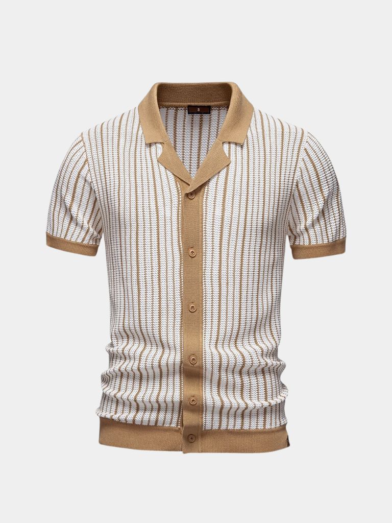 Striped Knit Polo Shirt - Nordwr