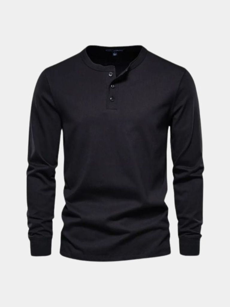 Minimalist Henry Neck Long Sleeve T-Shirt - Nordwr