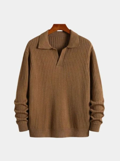 V-Neck Polo Sweater Ribbed - Nordwr
