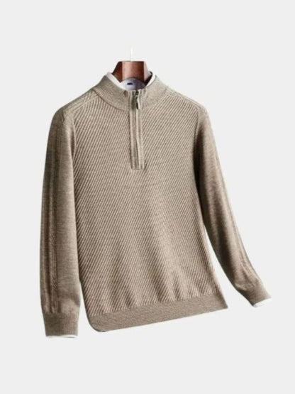 Stripe Quarter Zip Wool Sweater - Nordwr