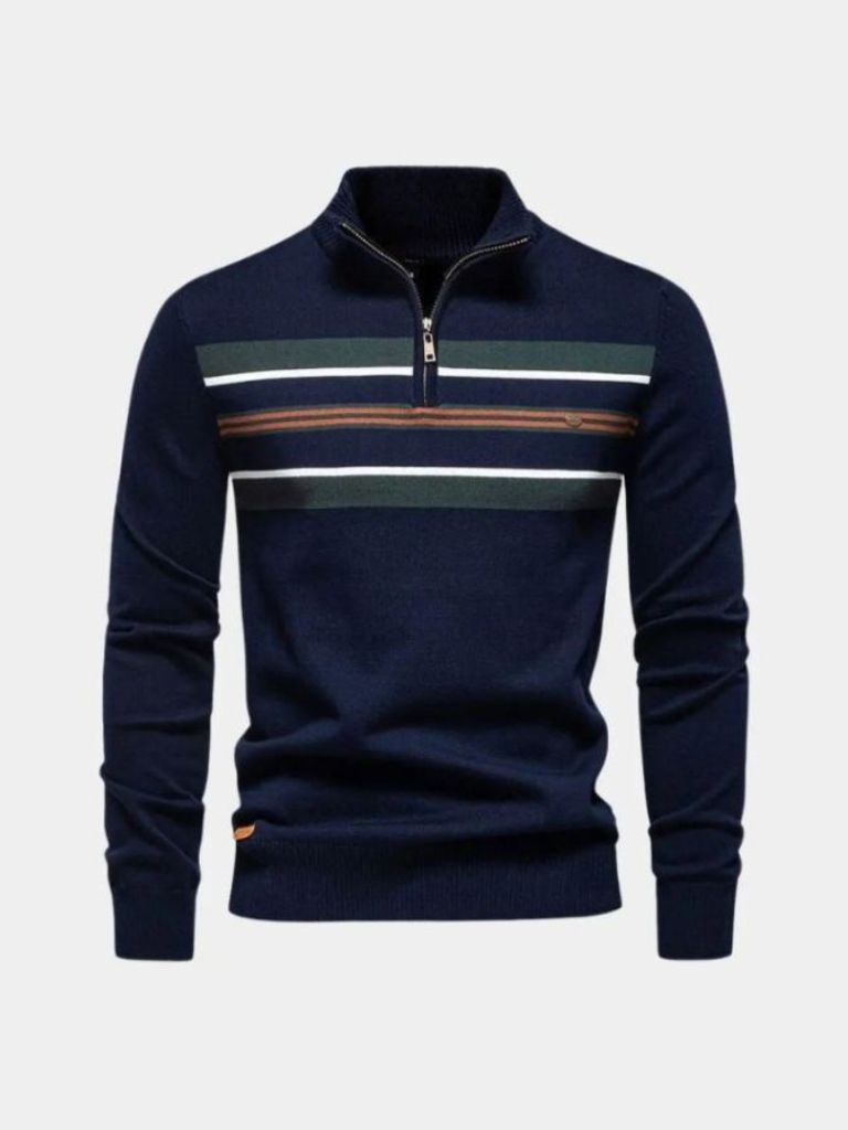 Knit Striped Quarter-Zip Jumper Sweater - Nordwr