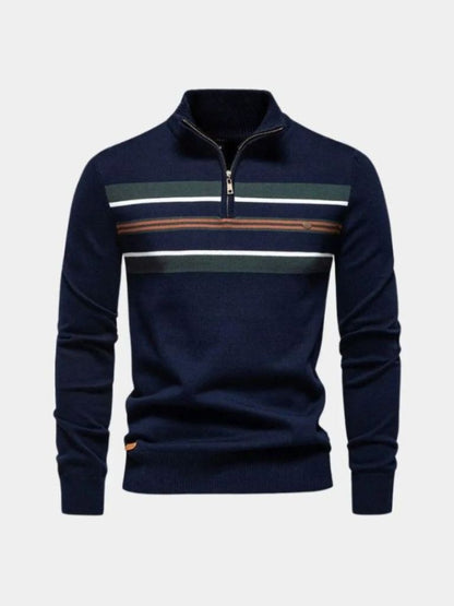 Knit Striped Quarter-Zip Jumper Sweater - Nordwr