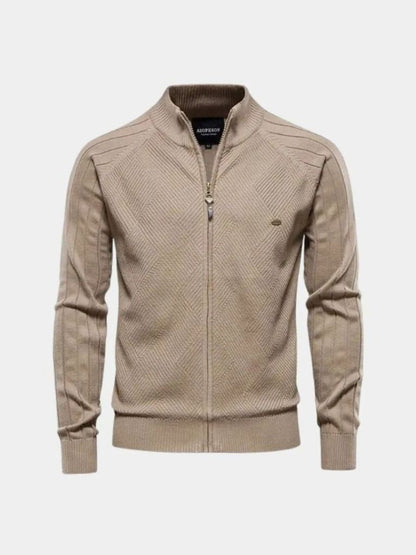 Knit Zipper Jacquard Solid Color Cardigan Sweater - Nordwr