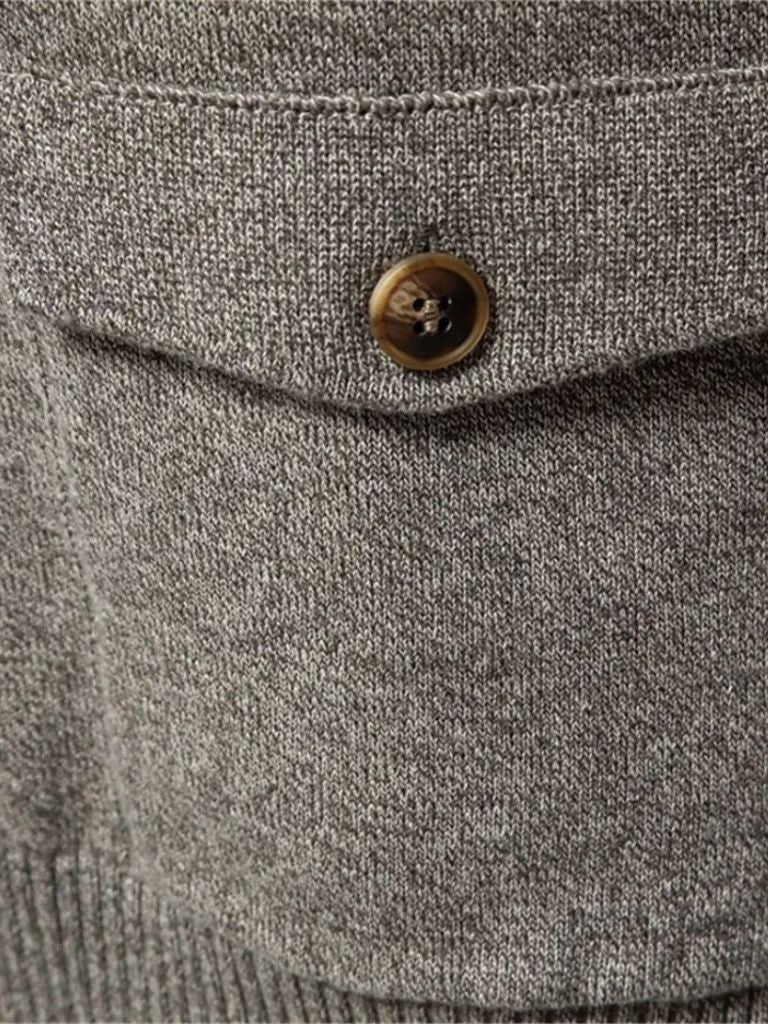 Knitted Stand Collar Cotton Cardigan - Nordwr