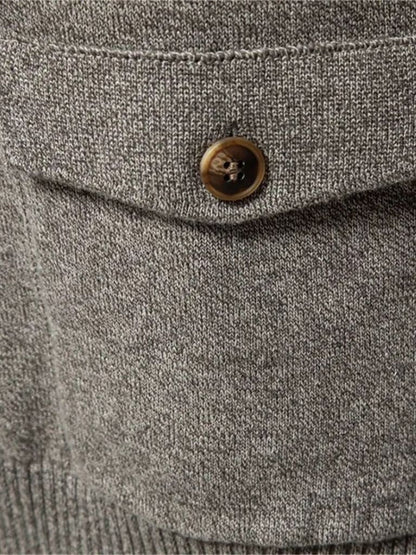 Knitted Stand Collar Cotton Cardigan - Nordwr