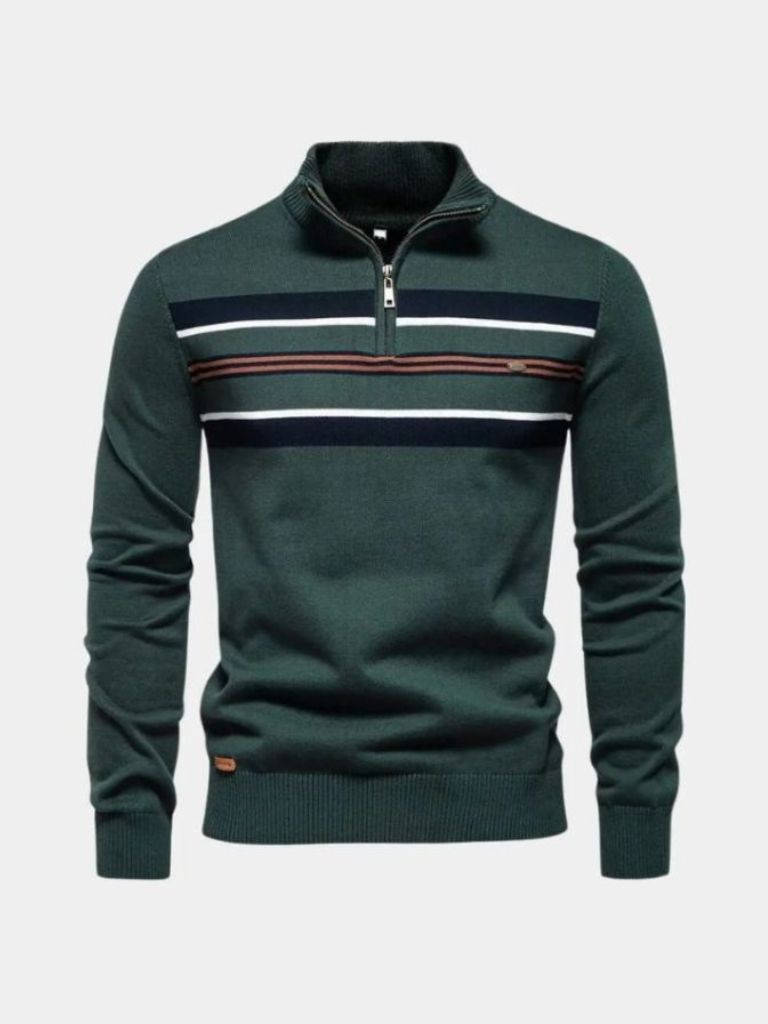 Knit Striped Quarter-Zip Jumper Sweater - Nordwr