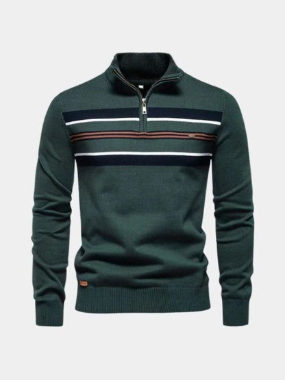 Knit Striped Quarter-Zip Jumper Sweater - Nordwr