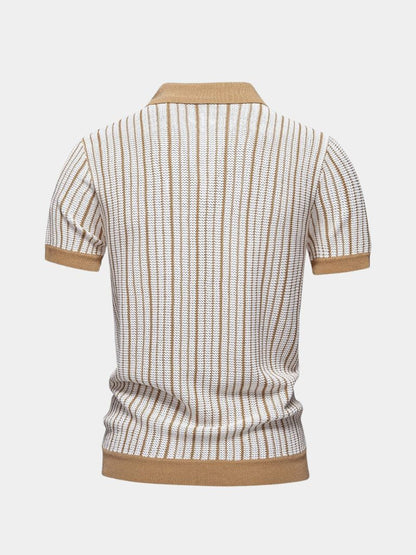 Striped Knit Polo Shirt - Nordwr