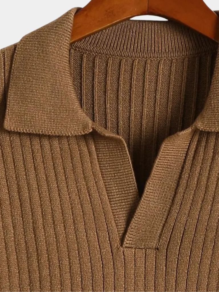 V-Neck Polo Sweater Ribbed - Nordwr