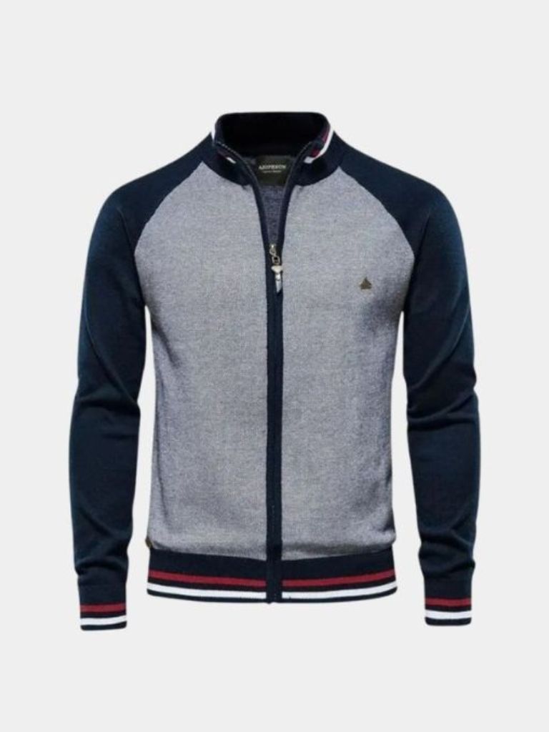 Zipper Color Block Standing Collar Cardigan Sweater - Nordwr
