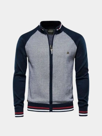 Zipper Color Block Standing Collar Cardigan Sweater - Nordwr