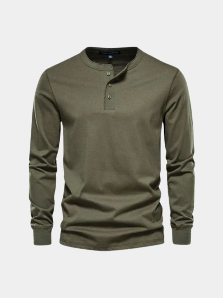 Minimalist Henry Neck Long Sleeve T-Shirt - Nordwr