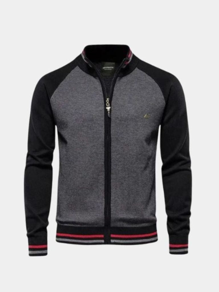 Zipper Color Block Standing Collar Cardigan Sweater - Nordwr