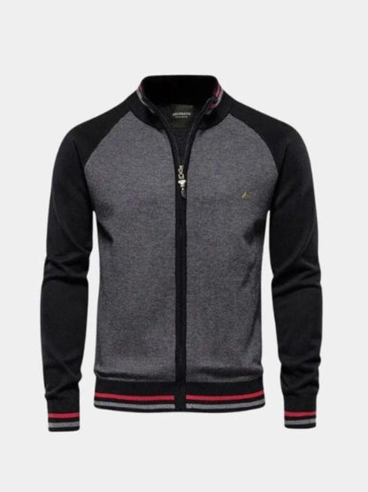 Zipper Color Block Standing Collar Cardigan Sweater - Nordwr
