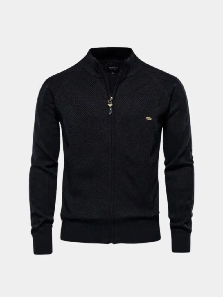 Knit Zipper Jacquard Solid Color Cardigan Sweater - Nordwr