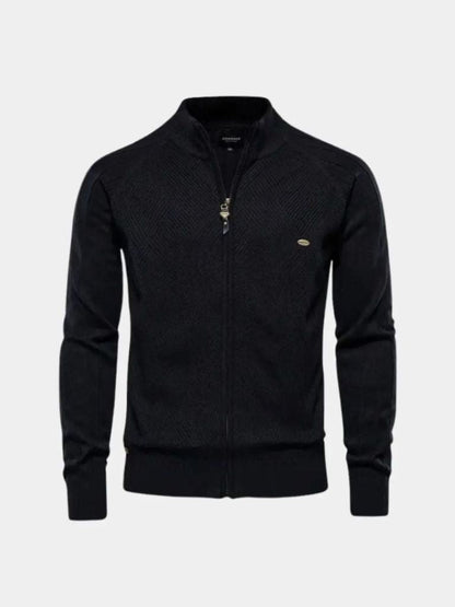 Knit Zipper Jacquard Solid Color Cardigan Sweater - Nordwr