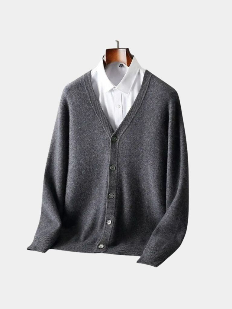 100% Merino Wool V Neck Knitwear Cardigan Sweater - Nordwr
