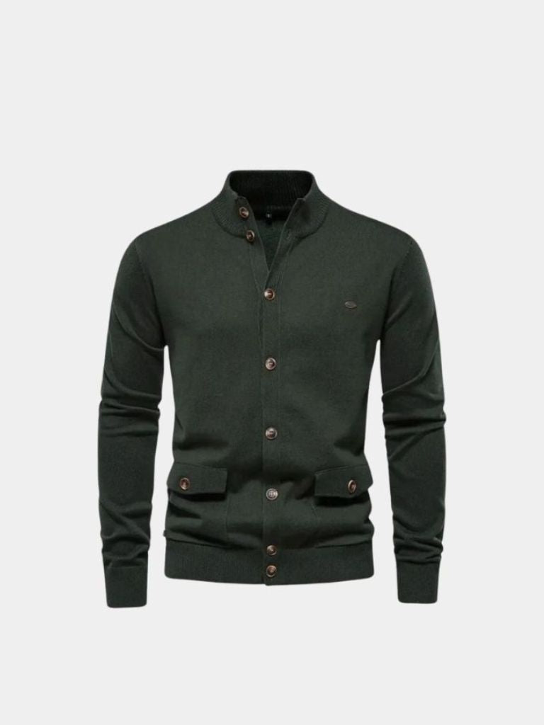 Knitted Stand Collar Cotton Cardigan - Nordwr