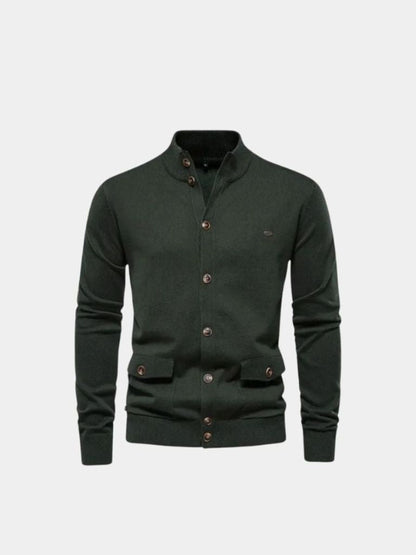 Knitted Stand Collar Cotton Cardigan - Nordwr