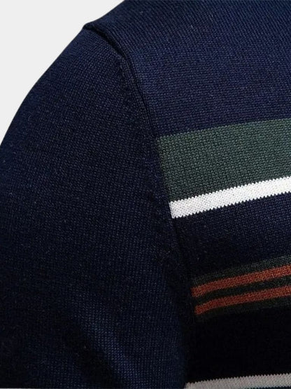 Knit Striped Quarter-Zip Jumper Sweater - Nordwr