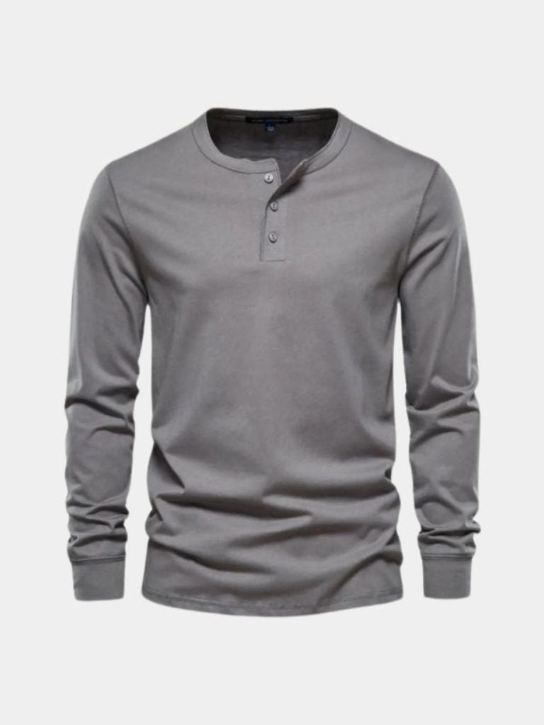 Minimalist Henry Neck Long Sleeve T-Shirt - Nordwr