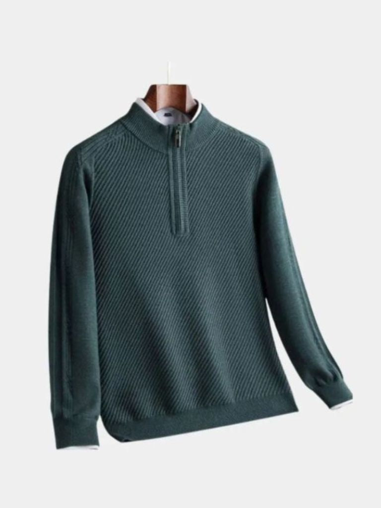 Stripe Quarter Zip Wool Sweater - Nordwr