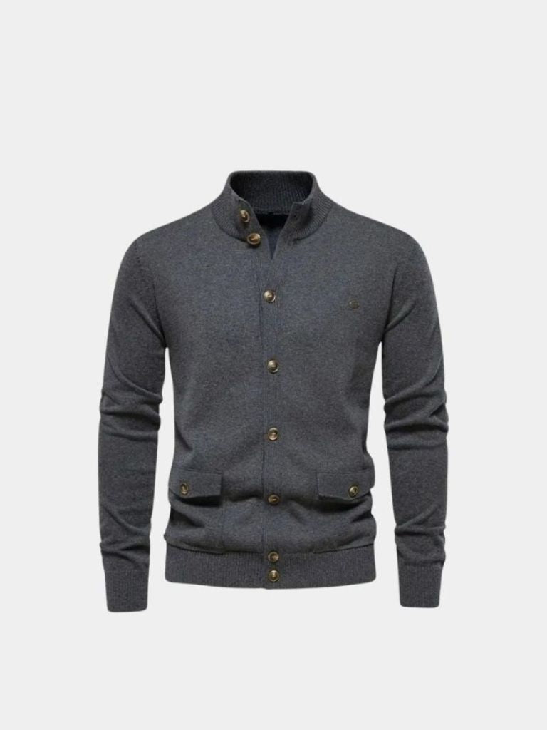 Knitted Stand Collar Cotton Cardigan - Nordwr