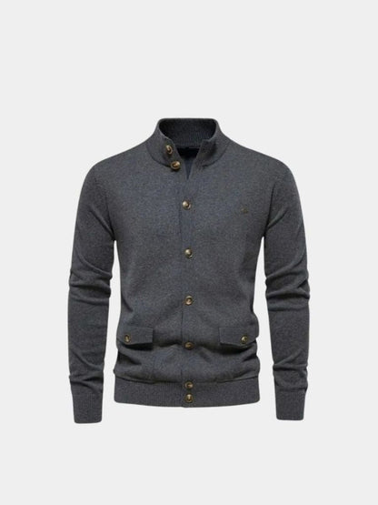 Knitted Stand Collar Cotton Cardigan - Nordwr