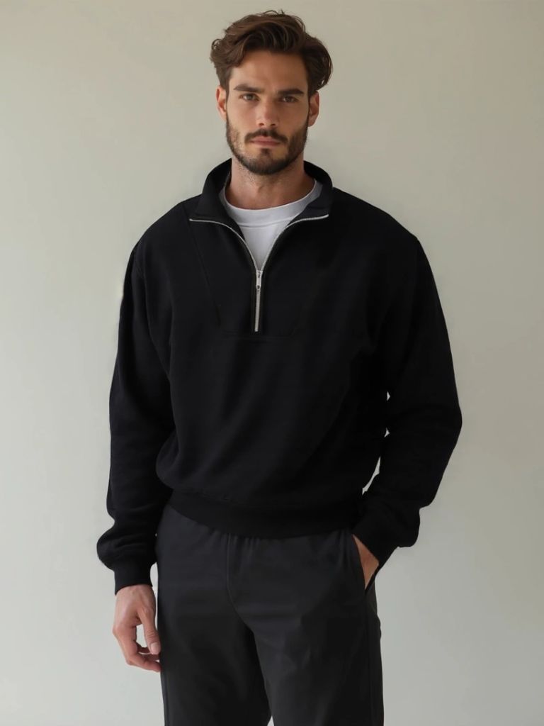 Zip Black Lapel Sports Hoodie Sweatshirt - Nordwr