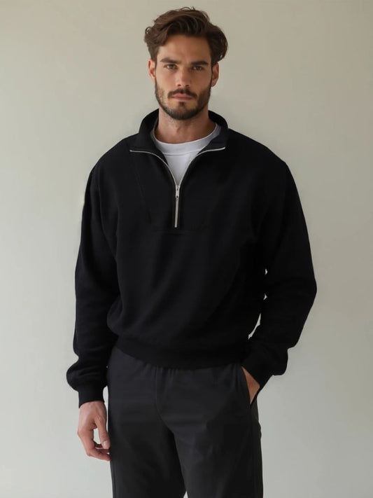 Zip Black Lapel Sports Hoodie Sweatshirt - Nordwr