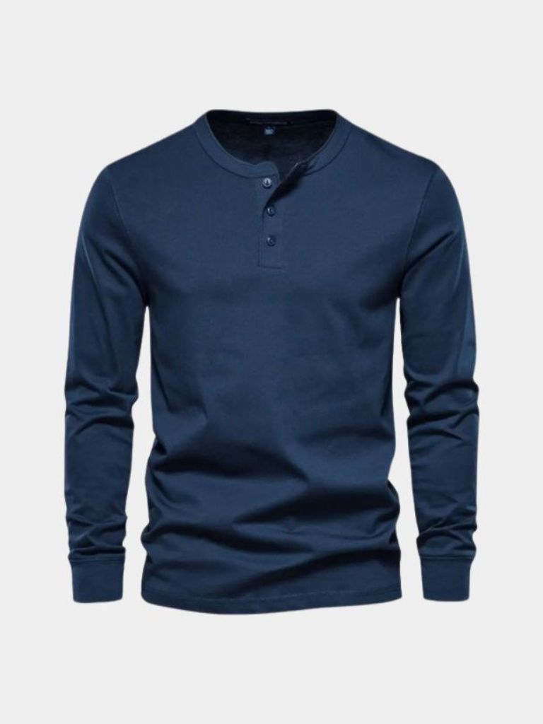 Minimalist Henry Neck Long Sleeve T-Shirt - Nordwr