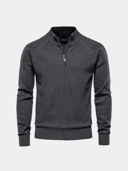 Knit Zipper Jacquard Solid Color Cardigan Sweater - Nordwr