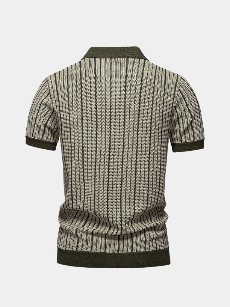 Striped Knit Polo Shirt - Nordwr