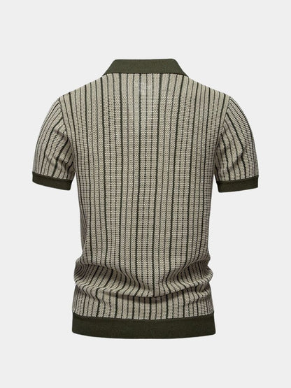 Striped Knit Polo Shirt - Nordwr