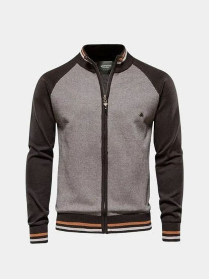 Zipper Color Block Standing Collar Cardigan Sweater - Nordwr