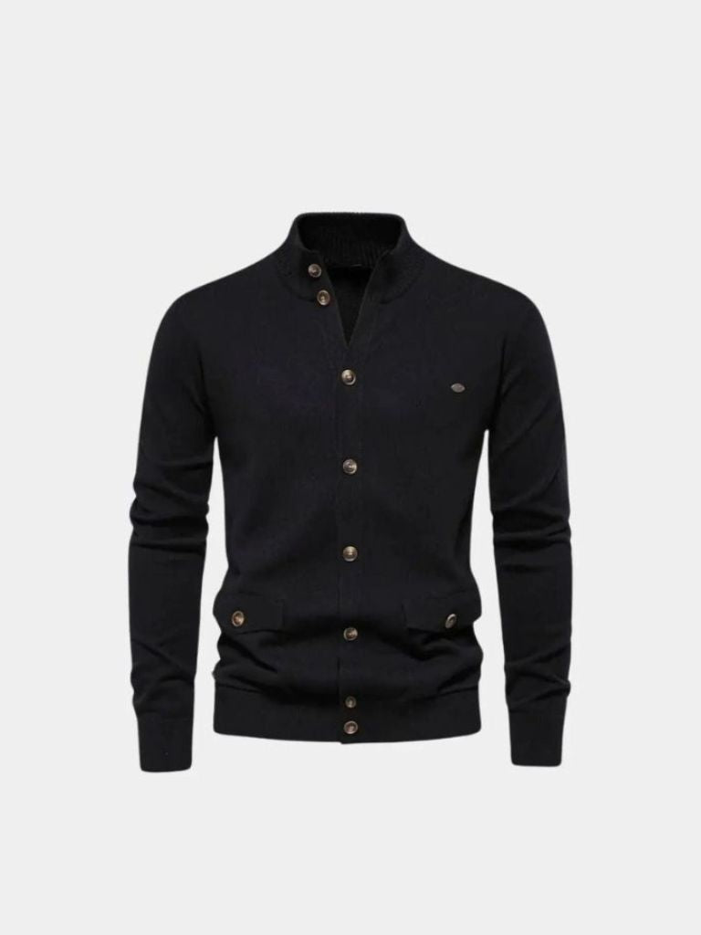 Knitted Stand Collar Cotton Cardigan - Nordwr