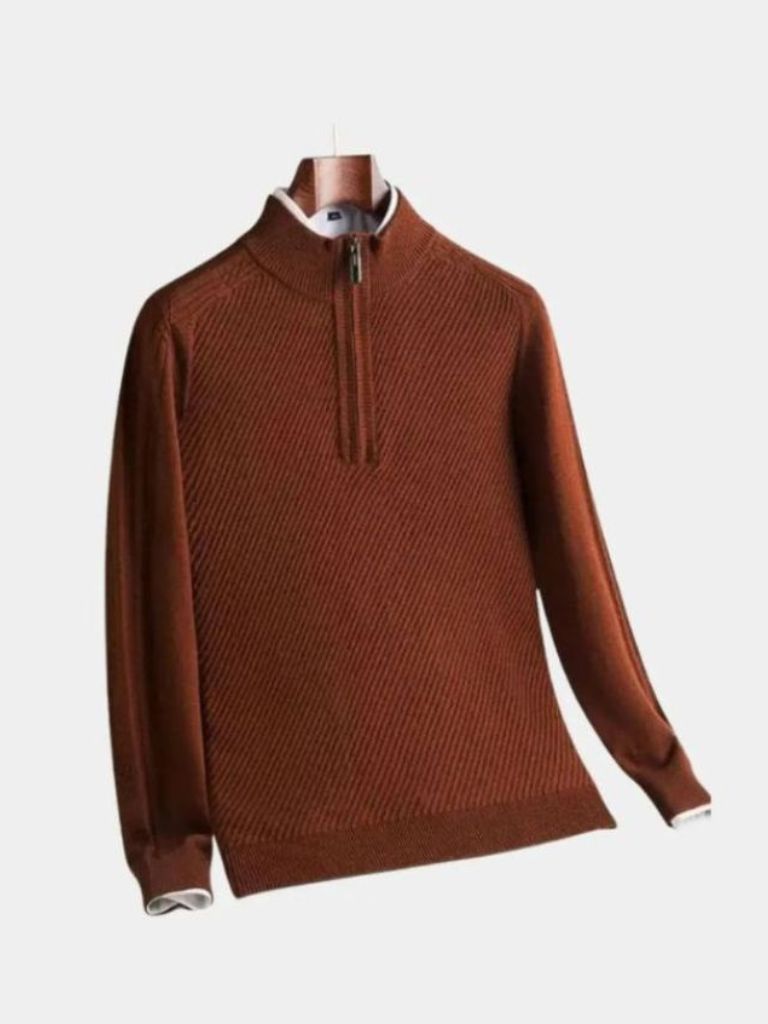 Stripe Quarter Zip Wool Sweater - Nordwr