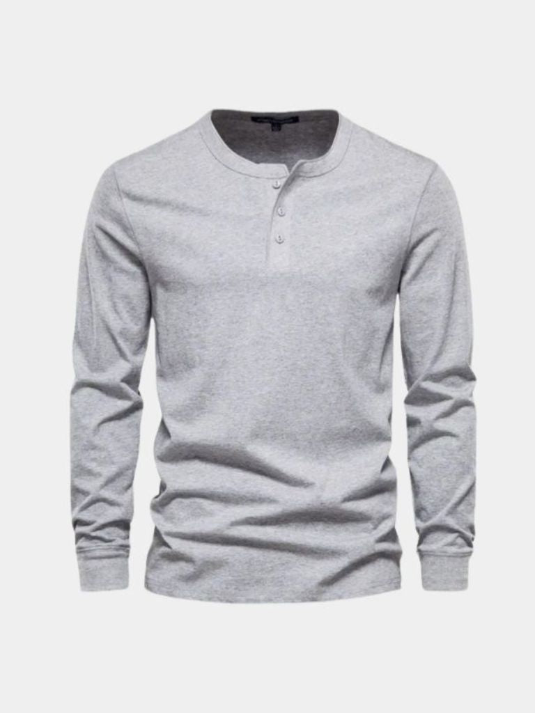 Minimalist Henry Neck Long Sleeve T-Shirt - Nordwr