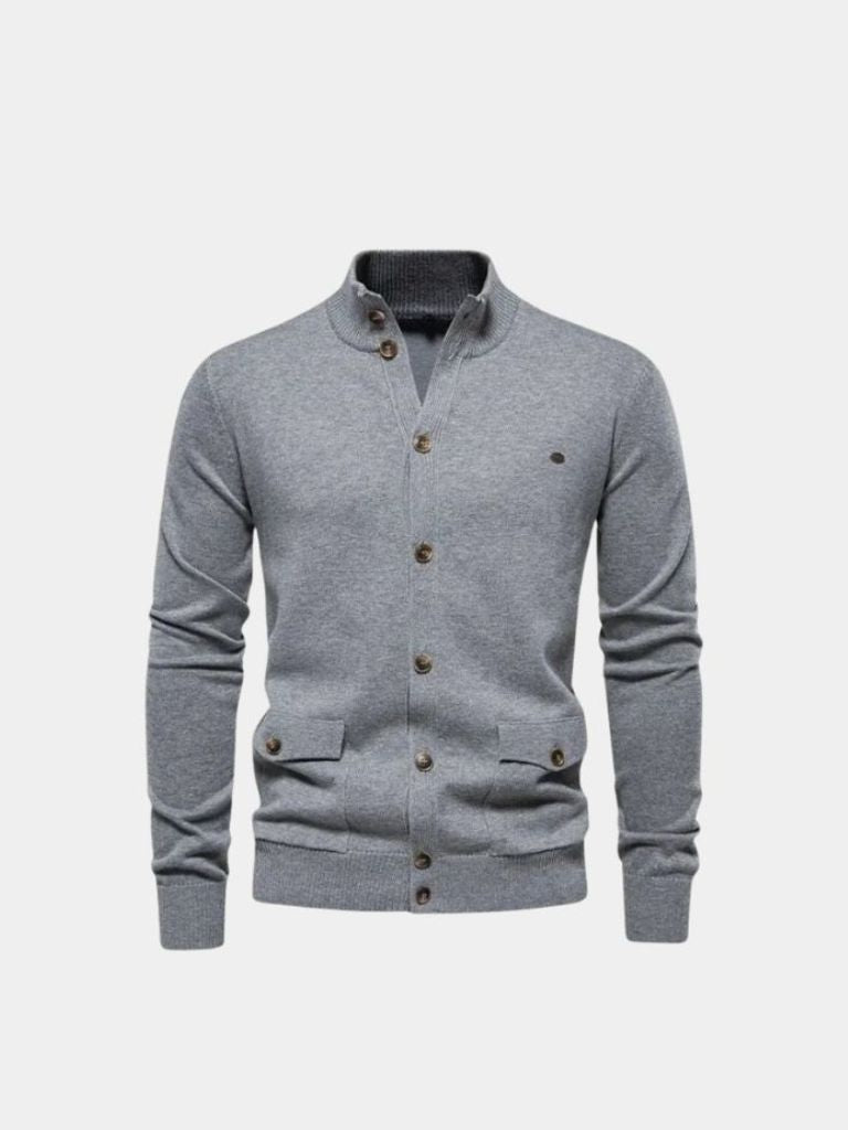 Knitted Stand Collar Cotton Cardigan - Nordwr