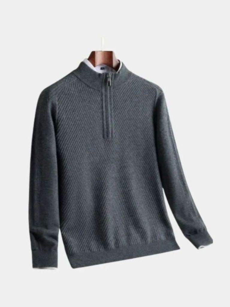 Stripe Quarter Zip Wool Sweater - Nordwr